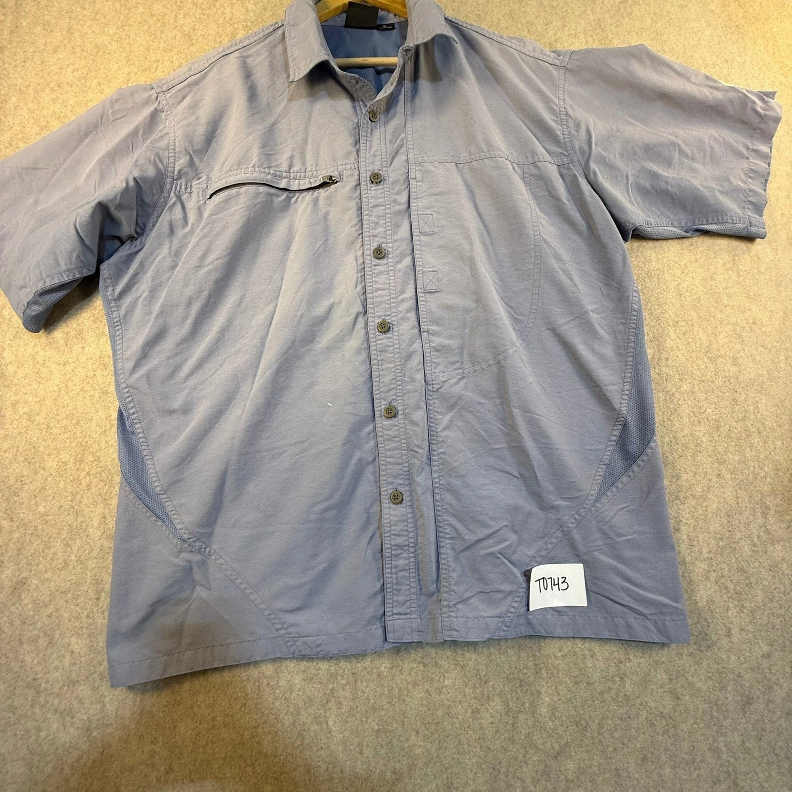 Mountain Hardwear Mens XL Blue Gray Hiking Fishing Short Sleeve Button Down