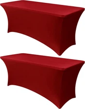 Obstal 6Ft Stretch Spandex Red Table Cover for Standard Folding Tables - 2 Pack 