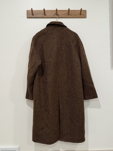 Wythe New York Raglan Wool Overcoat Rust and Dark Brown Herringbone USA Large - Picture 5 of 8