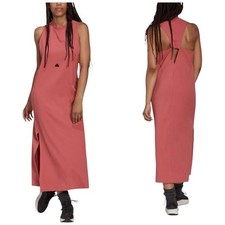 NWOT Adidas Ribbed Sleeveless Midi Dress Side Slit Athleisure Pink Womens Small 
