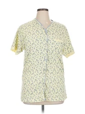 French Dressing Women Yellow Short Sleeve Button-Down Shirt 1X Plus