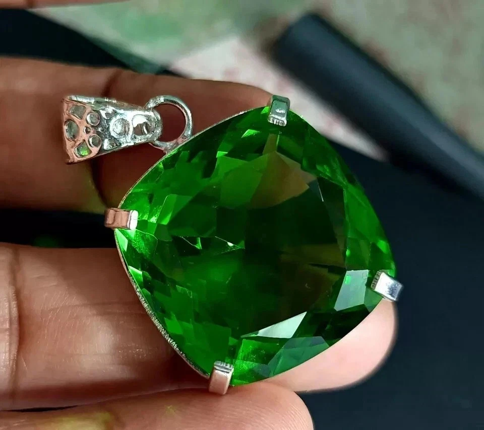 Ювелирные изделия кулон из стерлингового серебра 925 пробы с зеленым топазом 57 карат - Изображение 4 из 4