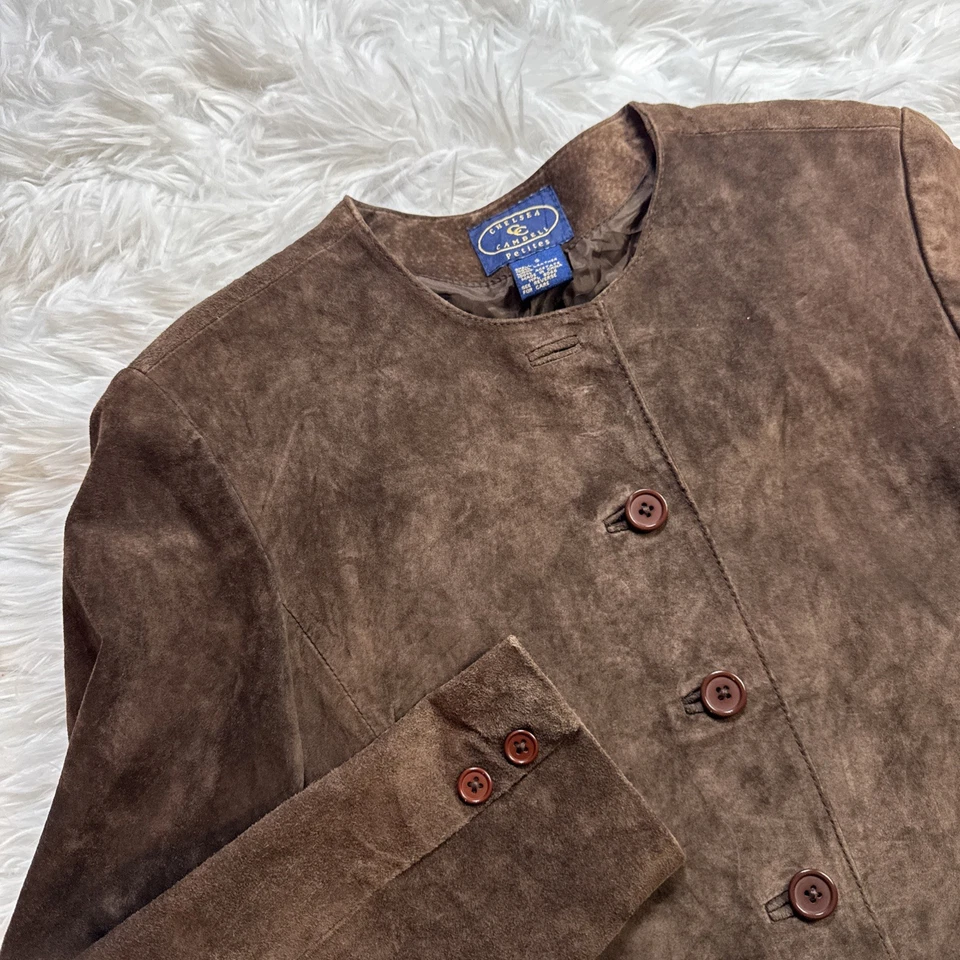 Vintage 90s Suede Leather Jacket Petite Small PS Chocolate Brown Western Cowgirl - Image 3 of 4