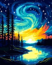 Aurora Paint by Numbers Kit for Adults,Aurora Landscape Paint by Number Kit, DIY