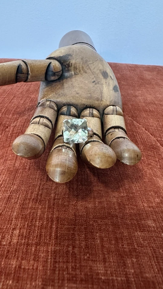 Anillo de plata de ley amatista verde | Aprox. 9ct. Corte cojín | Talla 6,5 Foto 4 de 4