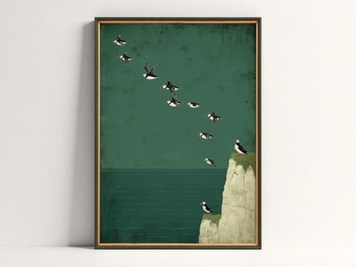Atlantic Puffin Illustration Print Modern Bird Wall Decor, Wall Art