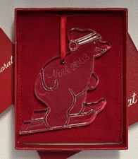 Baccarat Noël 2003 Christmas Ornament Clear Crystal Skating Bear Orignal Box