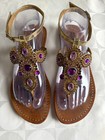 MYSTIQUE Gold Jeweled Thong Purple Crysta Embellished Ankle Strap Flat Sandals 9 — photo 1