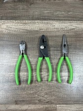 Snap On 3 Pc. Green Handle Plier Set Needle Nose Wire Cutters And Pliers Read