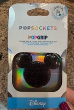 Disney Popsicket Phone Grip Stand - Mickey Black Glitter Ears w/Swappable Top