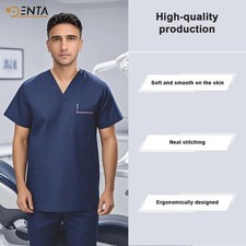 Uniforme médico azul cuello en V para hombre manga corta pantalones largos talla EE. UU.