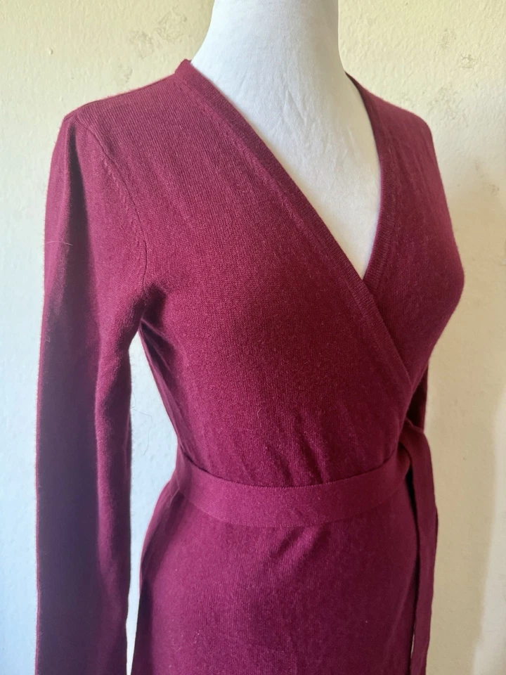 DVF Diane Von Furstenberg Linda Lana Cachemira Suéter Vestido Envolvente Rojo Talla M Foto 3 de 4