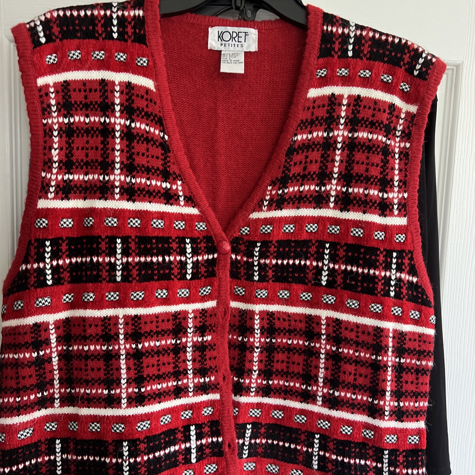 Vtg Koret Cardigan Sweater Women's Large Knit Button Down Hearts Grandma Vest