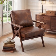 Canmov PU Leather Accent Chair for Living Room, Reading Armchair with Wood Frame