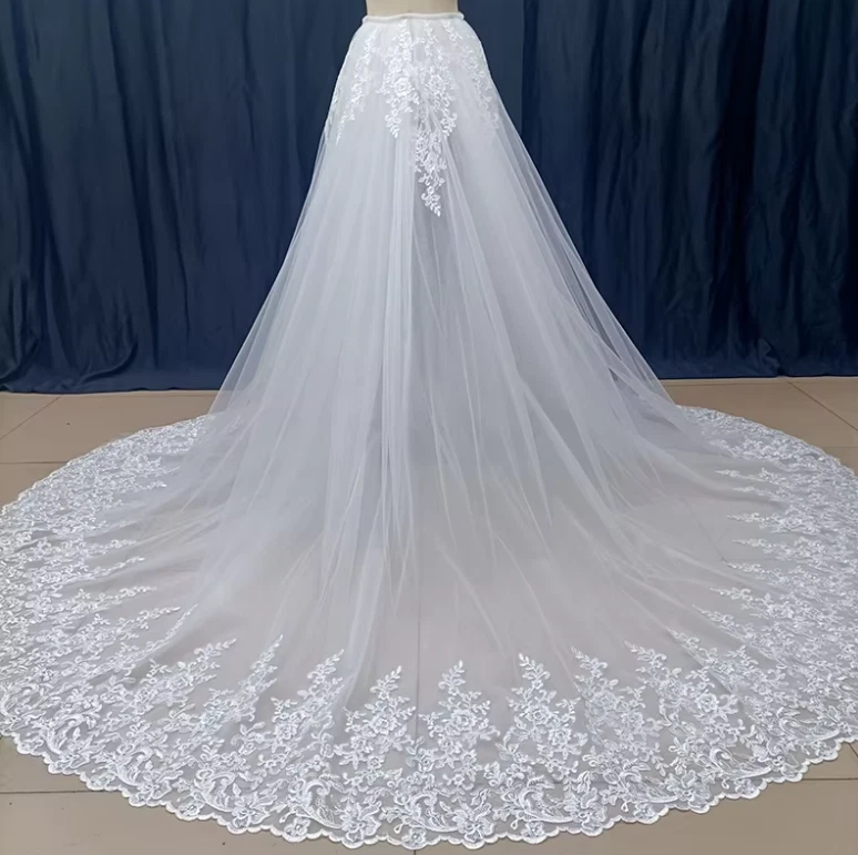 White Lace Removable Train Detachable Lace Skirt White Skirt 5 Layer Tulle Train - Image 3 of 4