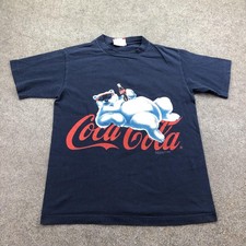 Vintage Coca-Cola Polar Bear Shirt Mens Medium Blue Graphic Tee Made USA 90s