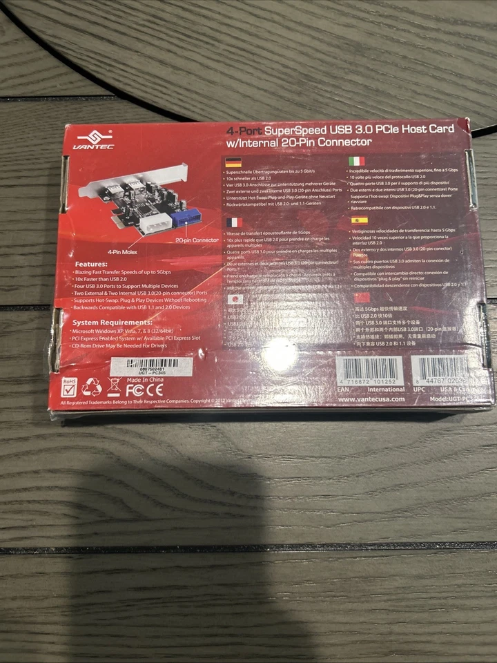 Vantec UGT-PC345 4-Port SuperSpeed USB 3.0 PCI Express Host Card Brand New! - Image 2 of 4