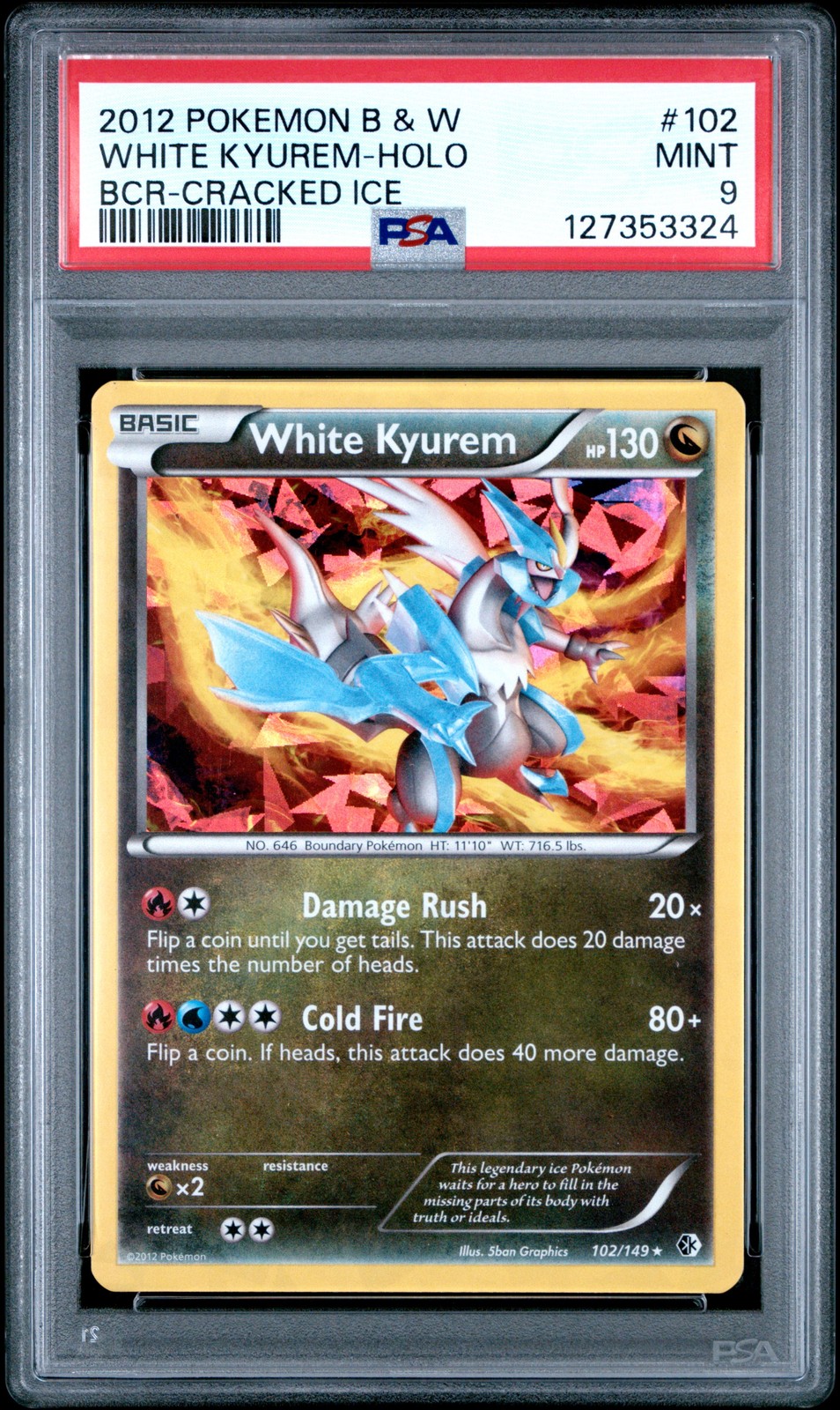 2012 POKEMON B&W BOUNDARIES CROSSED CRACKED ICE #102 WHITE KYUREM-HOLO PSA 9