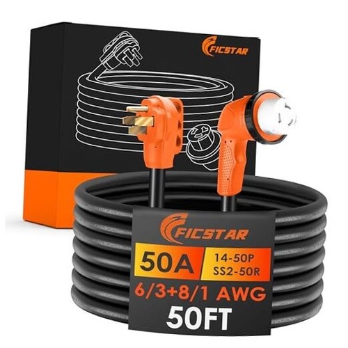 50 Amp RV Extension Cord 25 Ft Heavy Duty With Twist Lock & LED Indicator + 50A RV Shore Power Inlet Kit