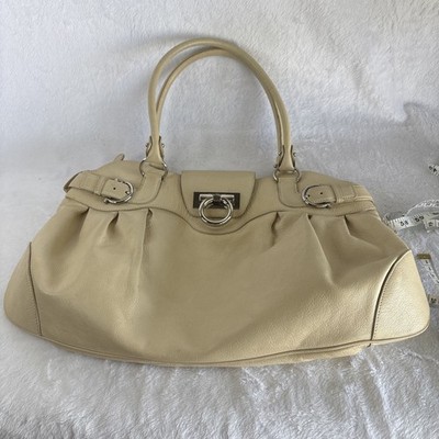 SALVATORE FERRAGAMO Gancini Y2K Cream Leather Top Handle Bag AB215370 Italy