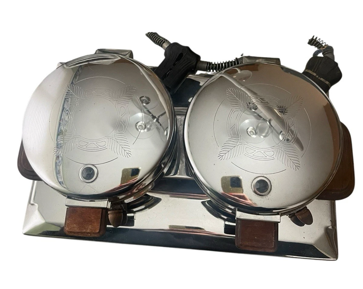 RARE Dominion Electric Double Waffle Iron Style 1353 Chrome Art Deco