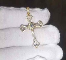 2 Ct Round Cut White Moissanite Women's Cross Pendant 14K Yellow Gold Plated