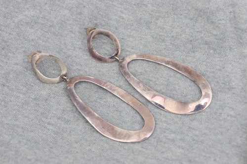 VTG 925 Sterling Silver Ippolita Fatto A Mano 3" 'Snowman' Earrings Double Hoop - Picture 5 of 8