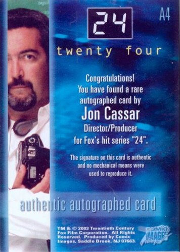 24 TWENTY FOUR - AUTOGRAPH CARD 2003 - JON CASSAR DIRECTOR PRODUCER A4 - Picture 2 of 2