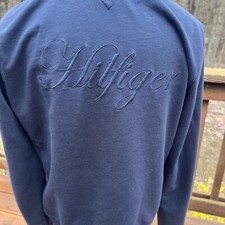 Tommy Hilfiger Womens Full Zip Up Hoodie Sweatshirt Navy Blue Embroidered Sz Med