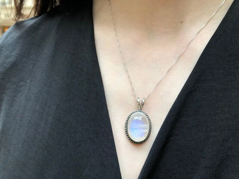 Meravigliosi Arcobaleno Pietra Di Luna Gemma Argento Sterling 925 Artigianale - Immagine 3 di 4