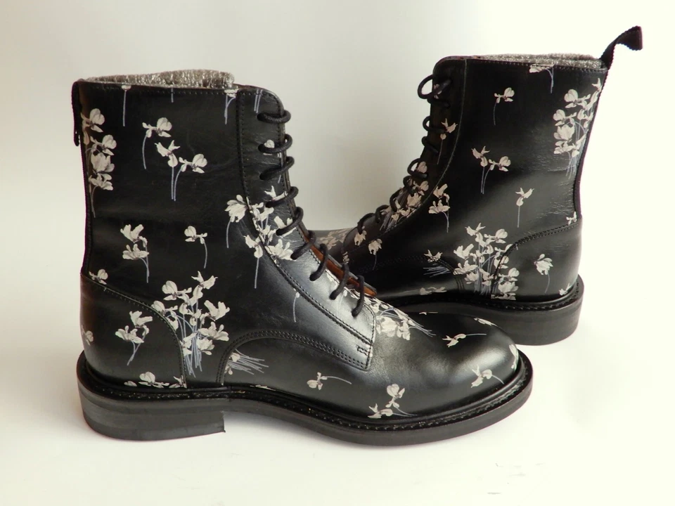 ERDEM X H&M BNWOT JENNY BIKER LEATHER BOOTS EUR-39 US-8 FLORAL BLUMIGE STIEFEL - Imagen 2 de 4