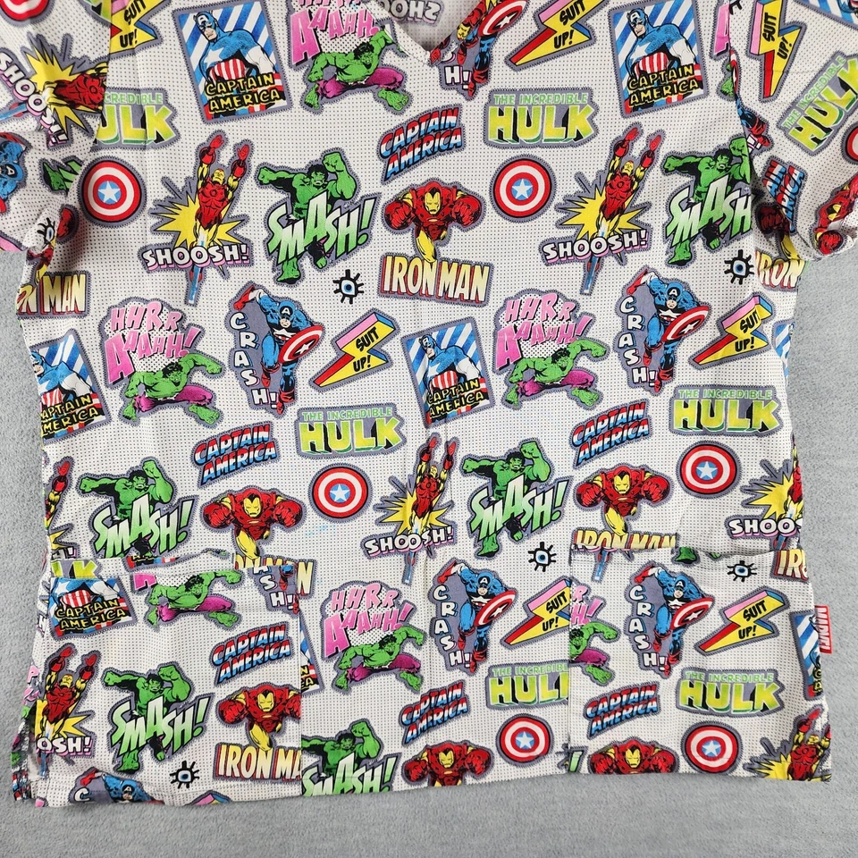 Blusa esfoliante médica branca Marvel Avengers tamanho adulto média 100% algodão - Imagem 3 de 4