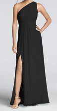 NEW Black Long One-Shoulder Chiffon Bridesmaid Evening Dress, Size 6 F18055