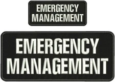 EMERGENCY MANAGEMENT embroidery patches 4x10 and 2x5 hook on back letters WHITE