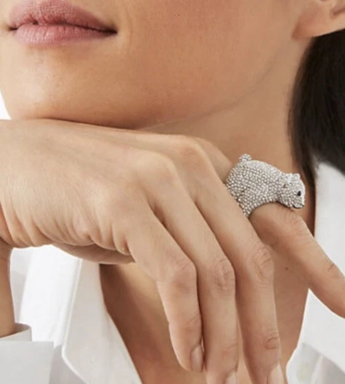 NWT Kate Spade ARCTIC FRIENDS POLAR BEAR Silver Tone Glass Stone Ring-Sz. 6 - Image 3 of 4