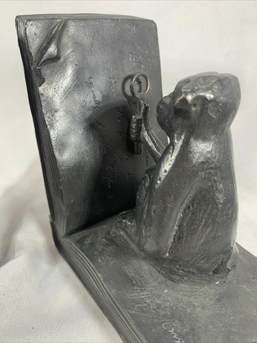 Vintage Monkey w Looking Glass Reading Book Pair Bookends black San Pacific fun - Picture 7 of 7