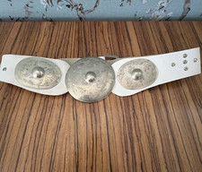 Vintage Moroccan Belt White Leather Silver Medallions Rivets Concho