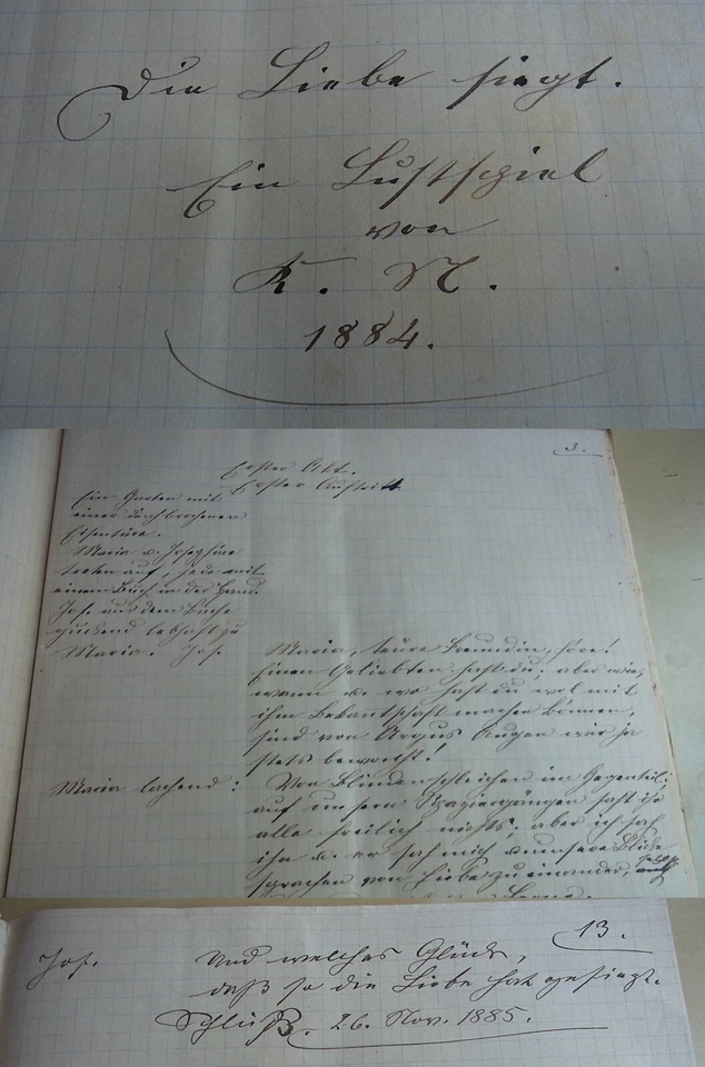 Unikat --- Handschrift LUZERN 1884 - Lustspiel "Die Liebe siegt" von K.N., 50 S. - Bild 1 von 1