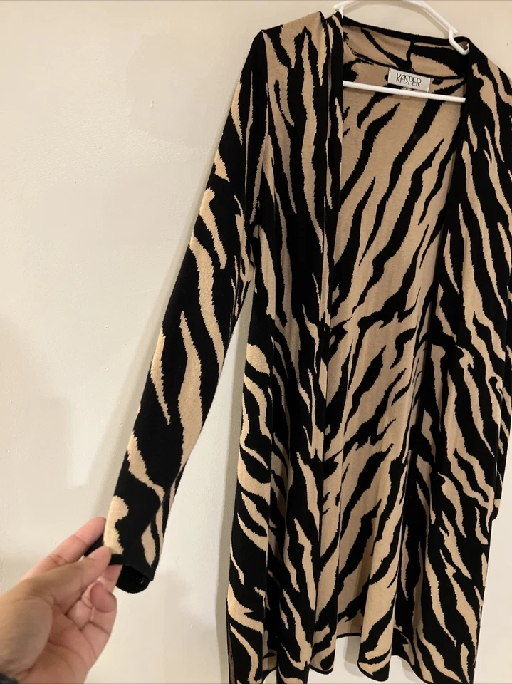 Cárdigan Kasper Plumero Frente Abierto Tejido Negro Camel Beige Talla M 0114 Foto 4 de 4