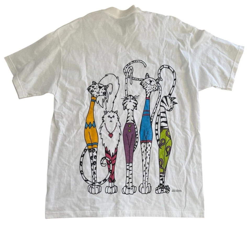 Camiseta Gráfica Arte Gato Vintage Blanca Doble Cara XL Abstracta  Foto 2 de 4