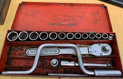 USED VINTAGE BRITOOL SOCKET SET WITH EXTENSIONS WRENCH BRITISH
