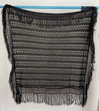 Antique Authentic 1920s Black Chevron Woven Silk Square Shawl Or Scarf AS IS