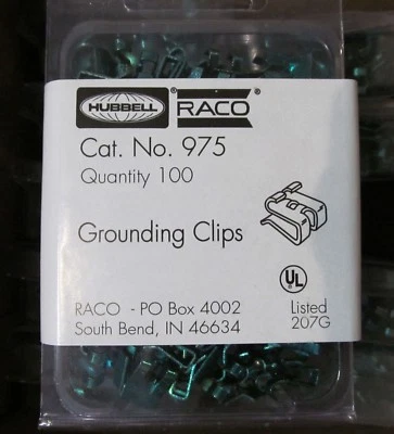 100-PACK HUBBELL RACO 975 GROUNDING CLIPS GREEN 10/12/14 AWG COPPER/ ALUMINUM