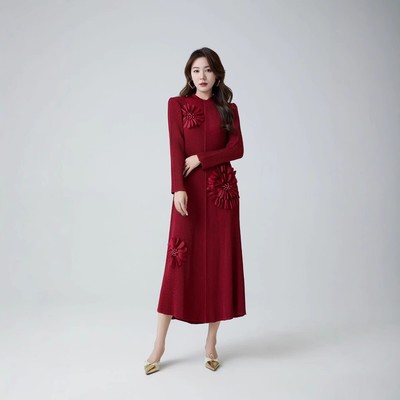 2025 new three-dimensional printed pleated skirt western fashion dress