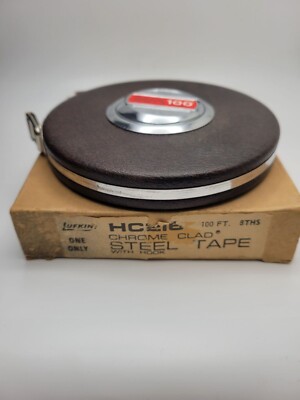 VINTAGE LUFKIN RULE  CHROME CLAD STEEL 3/8 x 100' FT. TAPE MEASURE HC216
