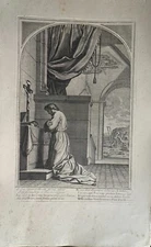 ENGRAVING 04 LIFE OF SAINT BRUNO EUSTACHE THE GRAVE SWEAT BY FRANCOIS CHAVUEAU 1660