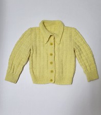 Vintage 1981 Handmade Knit Infant Baby Cardigan Sweater Yellow