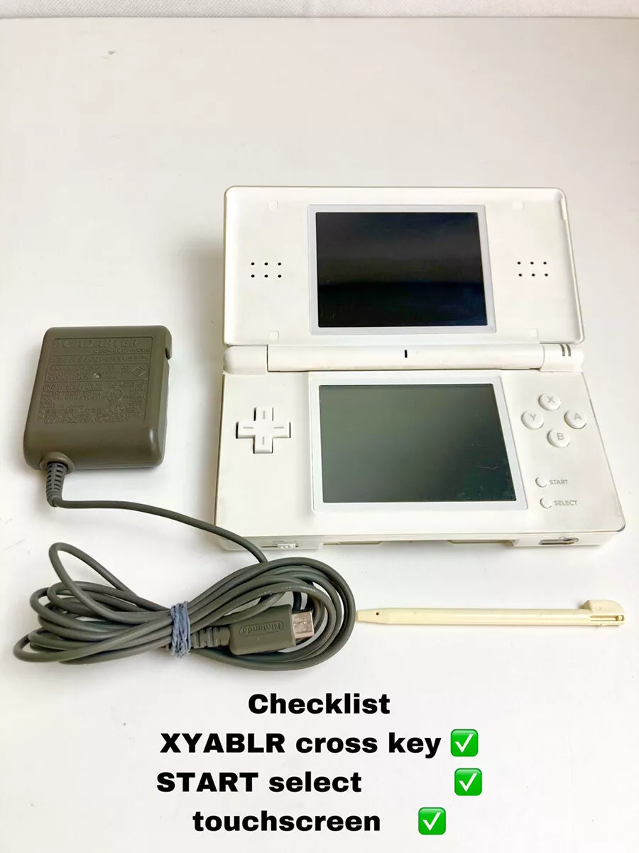 Nintendo DS Lite Crystal White & charger Stylus handheld game console Tested