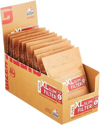 Filtri GIZEH Slim 6mm Filtre Extra XL Lunghi Pure Bio 10 Bustin 120 filtrów - Zdjęcie 3 z 4