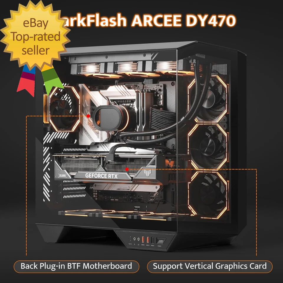 Full-Tower ATX Gaming PC Case Back Plug-In Motherboard, Dual-Chamber Panoramic - Image 3 of 4